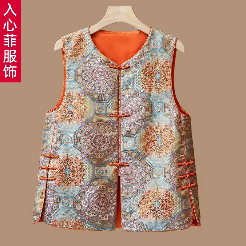 Новая женская жакетка-жилет в китайском стиле для женщин среднего возраста, весенняя новинка, легкий национальный стиль, ретро-жаккардовый топ