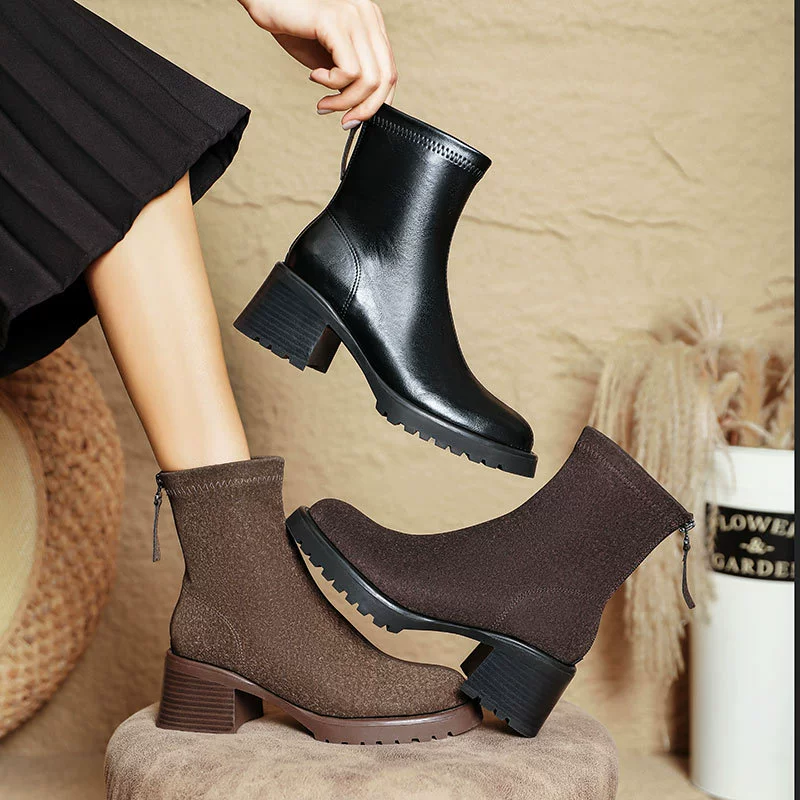 Женские ботинки Мартин на толстой подошве, британский стиль, новые осенне-зимние модели 2025 года, женские ботинки до середины икры на толстом каблуке, мягкие короткие ботинки на высоком каблуке.
