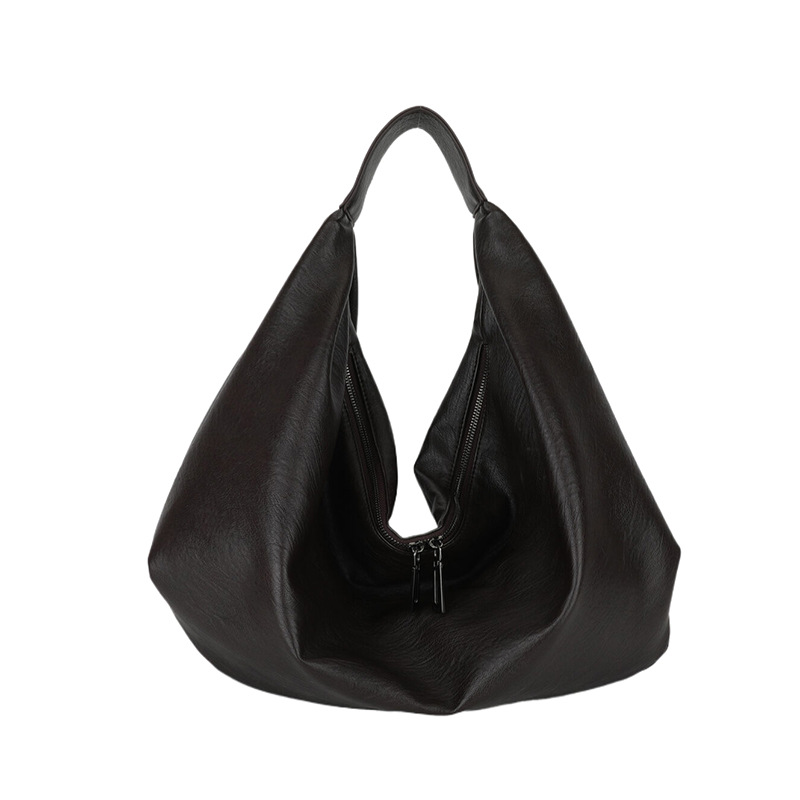 Hobo Bag Export Quality Women's Luxury Vintage Soft Leather Underarm Bag Large Capacity Commuter Versatile Shoulder Bag - Thumbnail 5