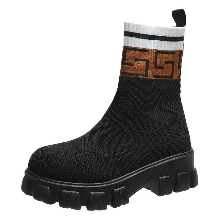 Fly Knitting Socks Boots Chimney Boots Women's Thick-soled Muffin Bottom Short Tube Breathable Short Tube Single Boots Large Size Martin Boots_voghion.com