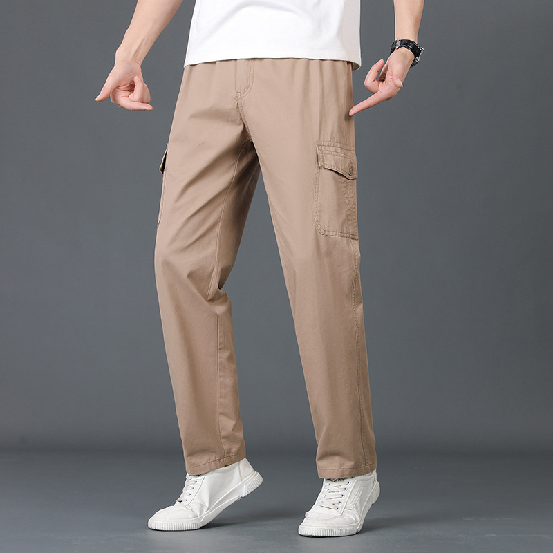 Pantalones casuales de lavado de agua para hombres, pantalones de trabajo de moda de bolsillo, algodón suelto, cintura elástica grande, pantalones de jabón image 4
