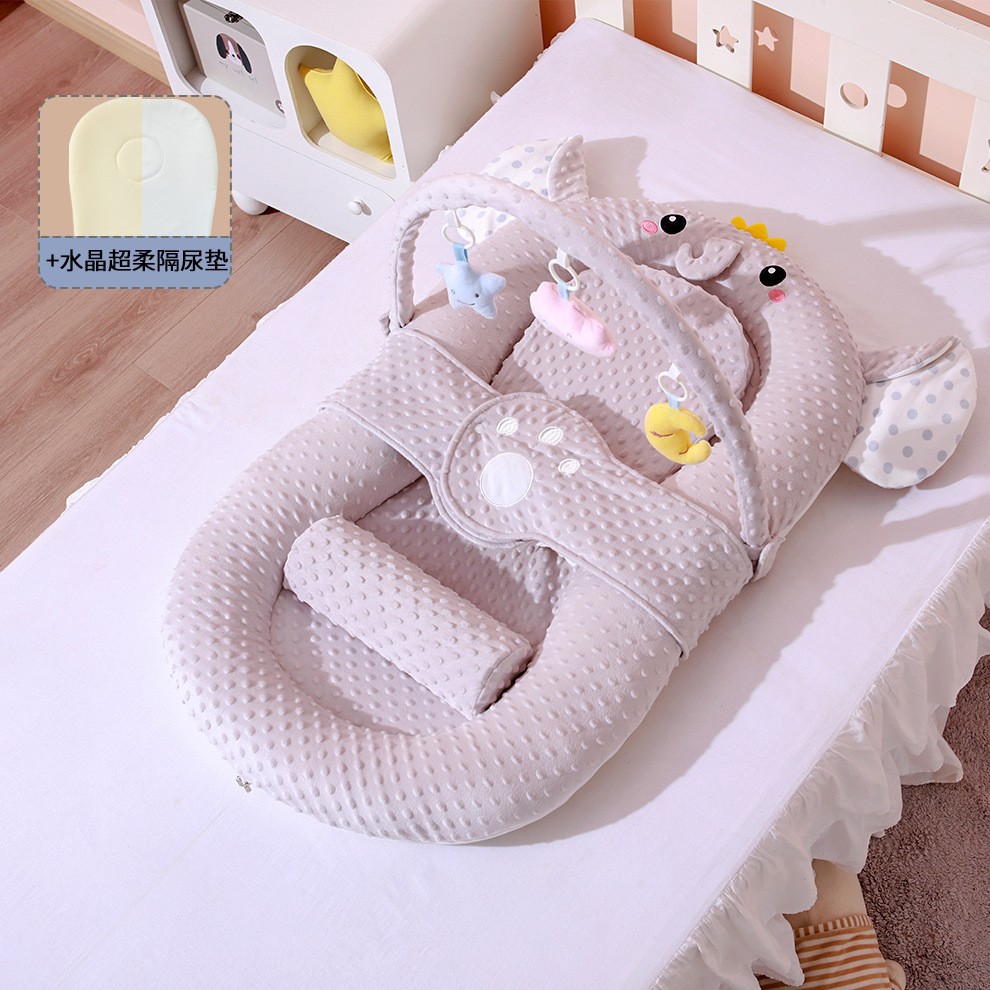 회색 코끼리 싱글 침대 + 슬로프 매트 + 장난감 선반 + 기저귀 패드