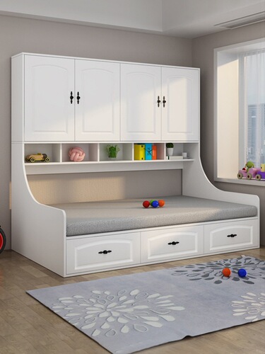 Single bed wardrobe integrated multifunctional storage children's small apartment space-saving tatami bed cabinet combination guest room bed