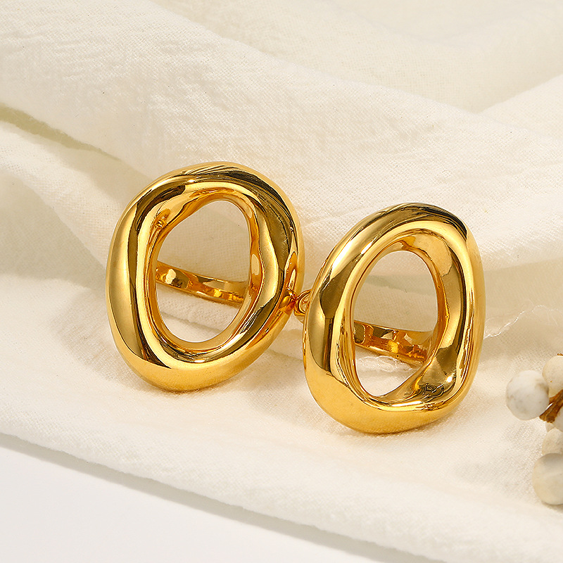 304 Stainless Steel Material Real Gold Plated Geometric Solid Color 304 Stainless Steel Vintage Style Waterproof Non Tarnish Rings