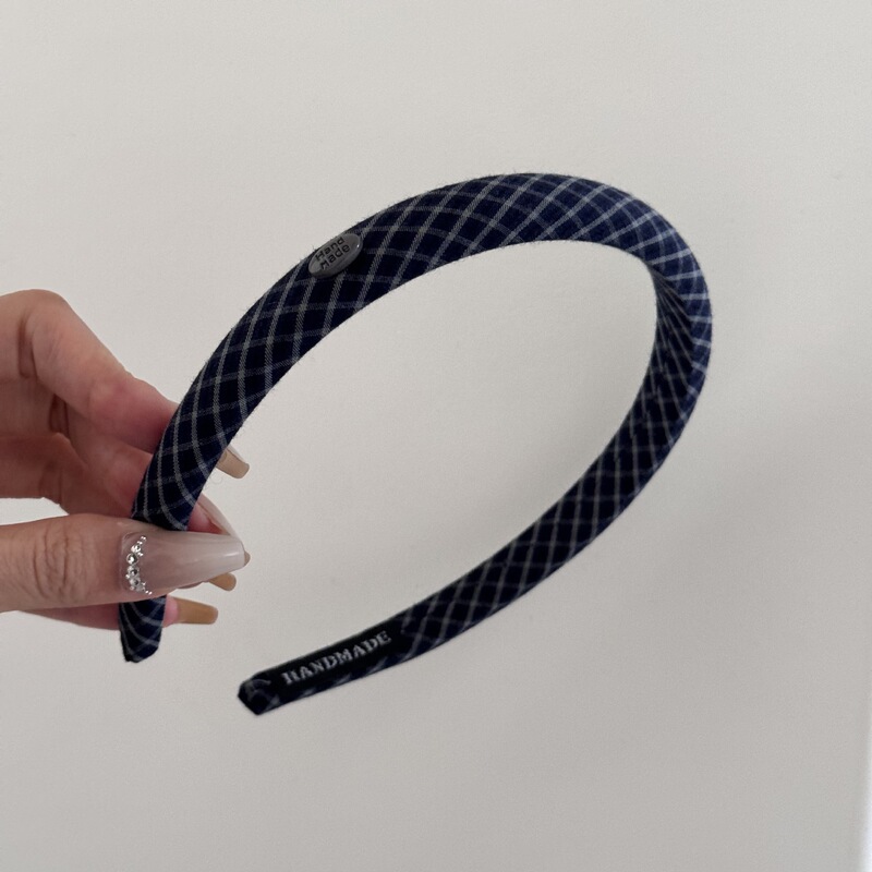 法式小香风细格纹发箍甜美百搭椭圆头箍少女感细边海绵高颅顶头箍|undefined