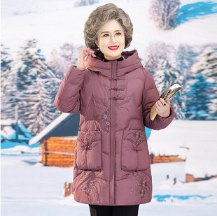Grandma's Winter Wear Down Jacket Coat Old People's Mother's Wear Thickened Cotton-padded Clothes Women's Middle-length Wide-range Wife's Cotton-padded Coat Mother-in-law