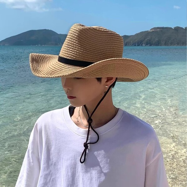 Men's climbing summer beach denim straw sun hat