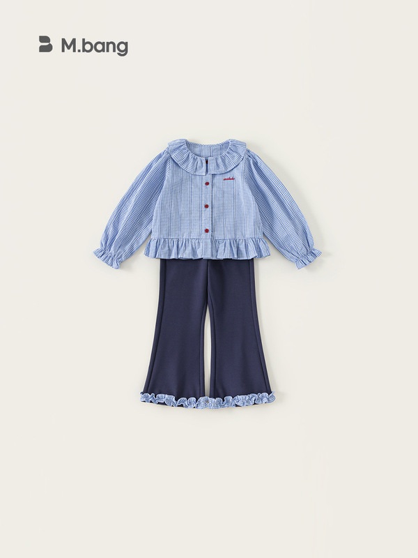 宥宝童装甜美秋装2025新款儿童衣服花边衬衫女童两件套女孩子套装|undefined