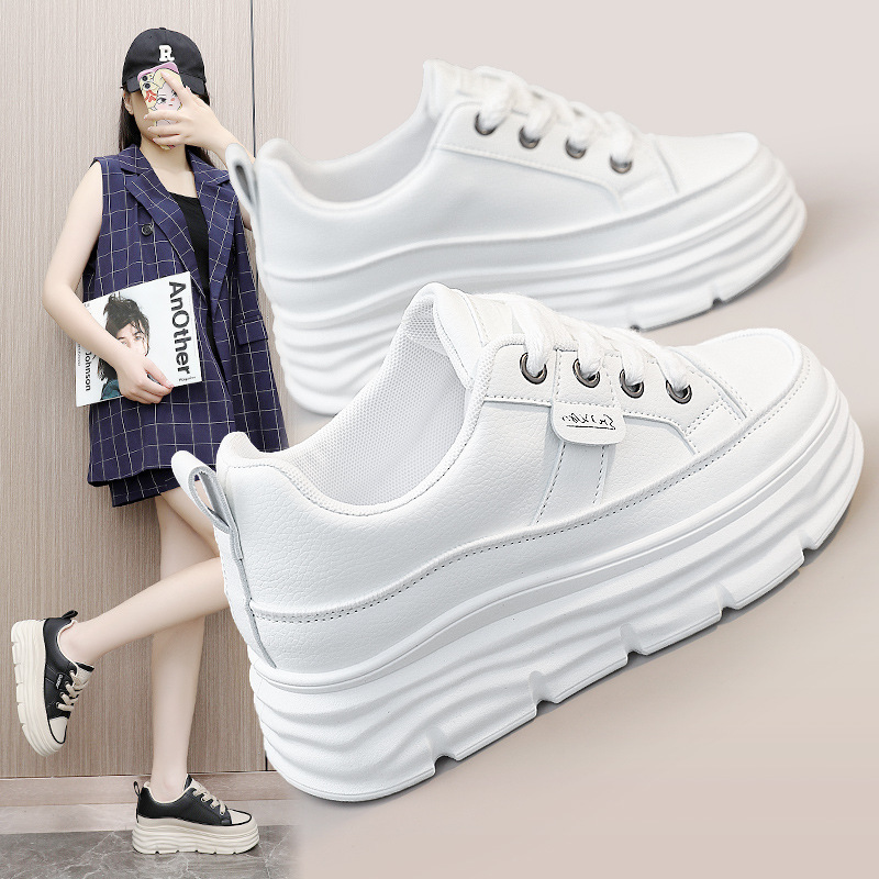 W3616 New Style Board Shoes Solid Color 2023 Summer Trendy White Shoes Thick Sole Inner Height Wear-resistant Casual Shoes Student Shoes