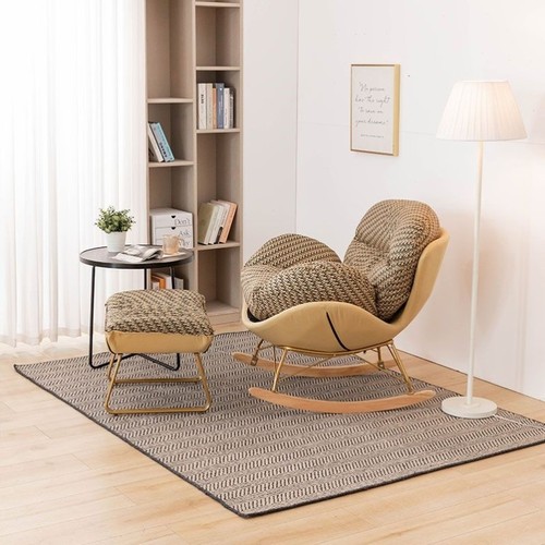 Nordic rocking chair, single lightweight luxury small sofa chair for living room, bedroom, balcony, home use, can sit and lie down, trendy lazy person rest