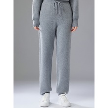 秋冬新款纯色山羊绒女针织休闲裤小脚裤松紧腰带兜厚款简约长裤