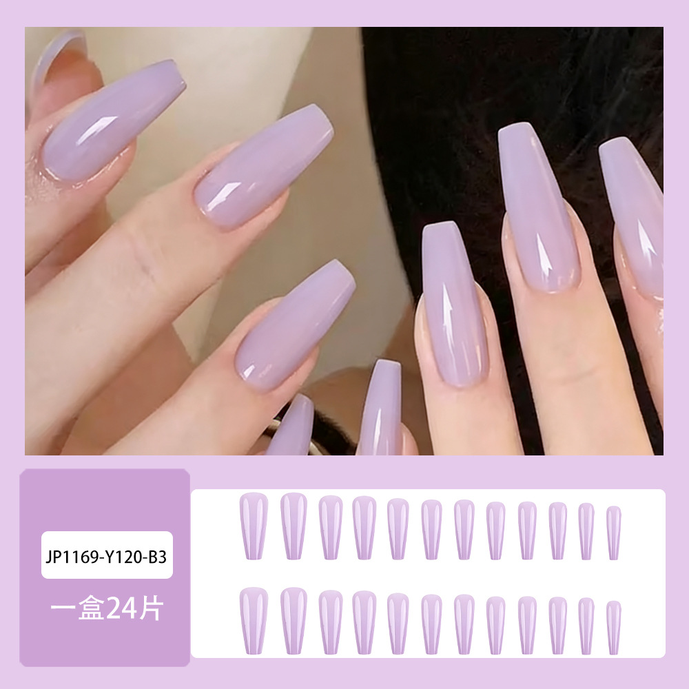 Tarato púrpura brillante cara usar uñas de moda de color sólido parche de uñas falsas de estilo europeo y americano venta caliente 24 piezas de ataúd de uñas image 3
