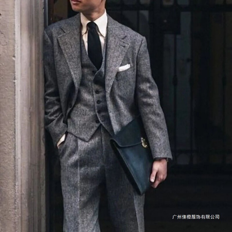 Peaky Blinders Retro Wool Suit Jacket Autumn Style British Tweed Slim Fit Suit Casual Men's Formal Suit Set