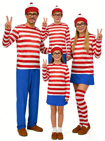 Cross-Border Hit Product Where's Wally Costume Halloween Parent-Child Red and White Striped Outfit