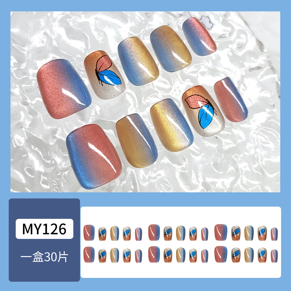 Uñas portátiles de tendencia en TikTok con una sensación de alta gama para el otoño, puro deseo, pegatinas de arte de uñas portátiles con ojo de gato y sonrisa rosa brillante.