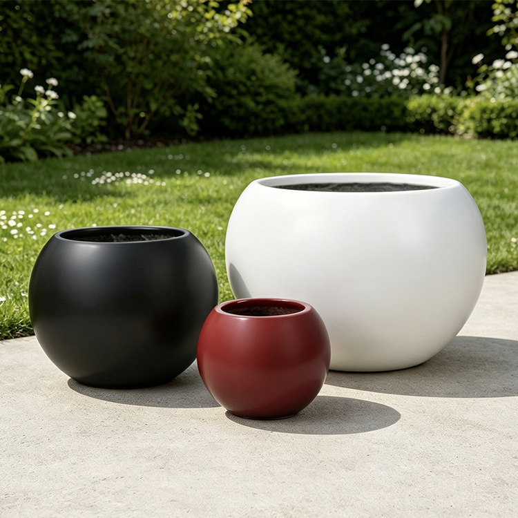 Round Combination Floor-Standing Fiberglass Flower Pots Modern Minimalist Creative Multi-Color Flower Pot Containers for Shopping Malls and Living Rooms
