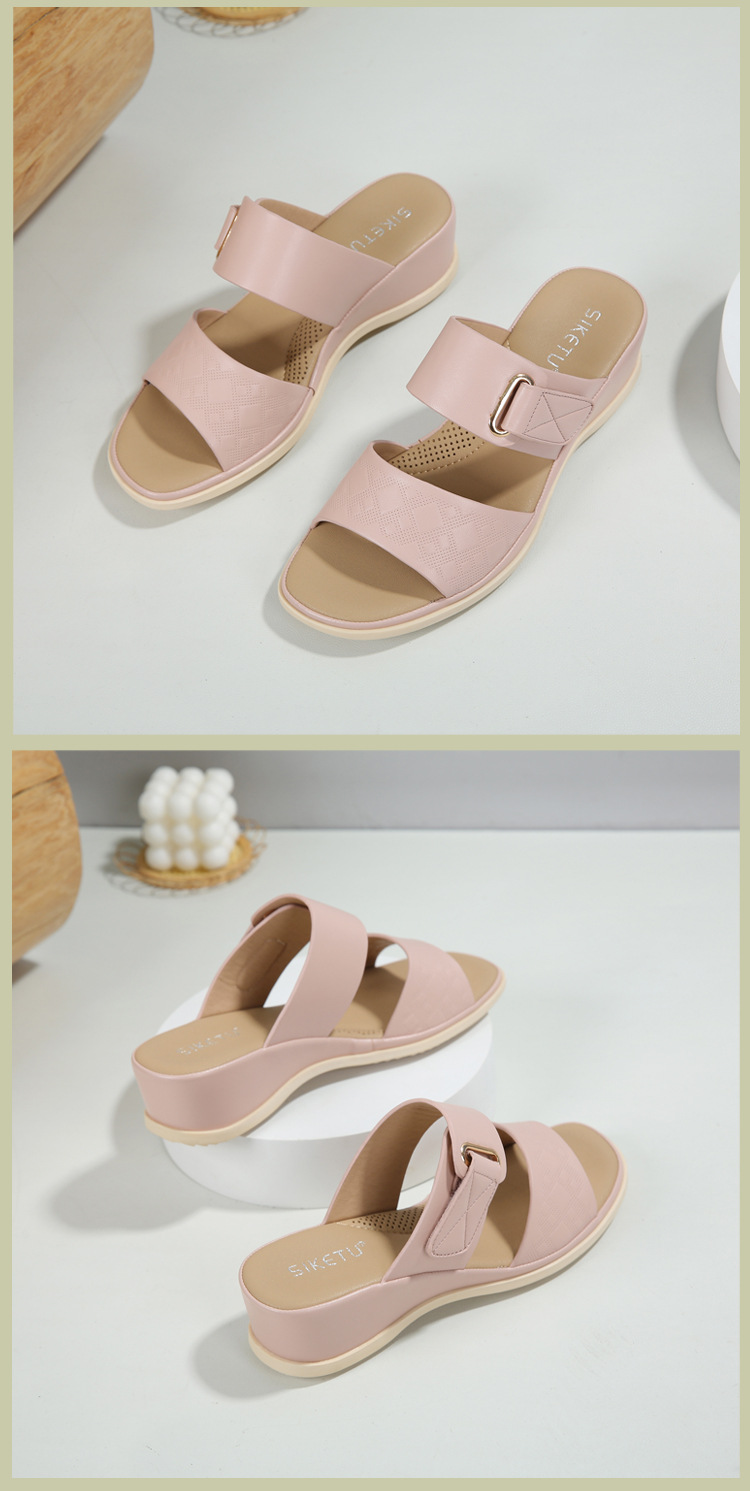 Dép sandal nữ xỏ ngón quai khóa mùa hè phong cách Âu Mỹ, đế bệt thoải mái — Màu đen, Màu hồng, Màu kaki chi tiết 14
