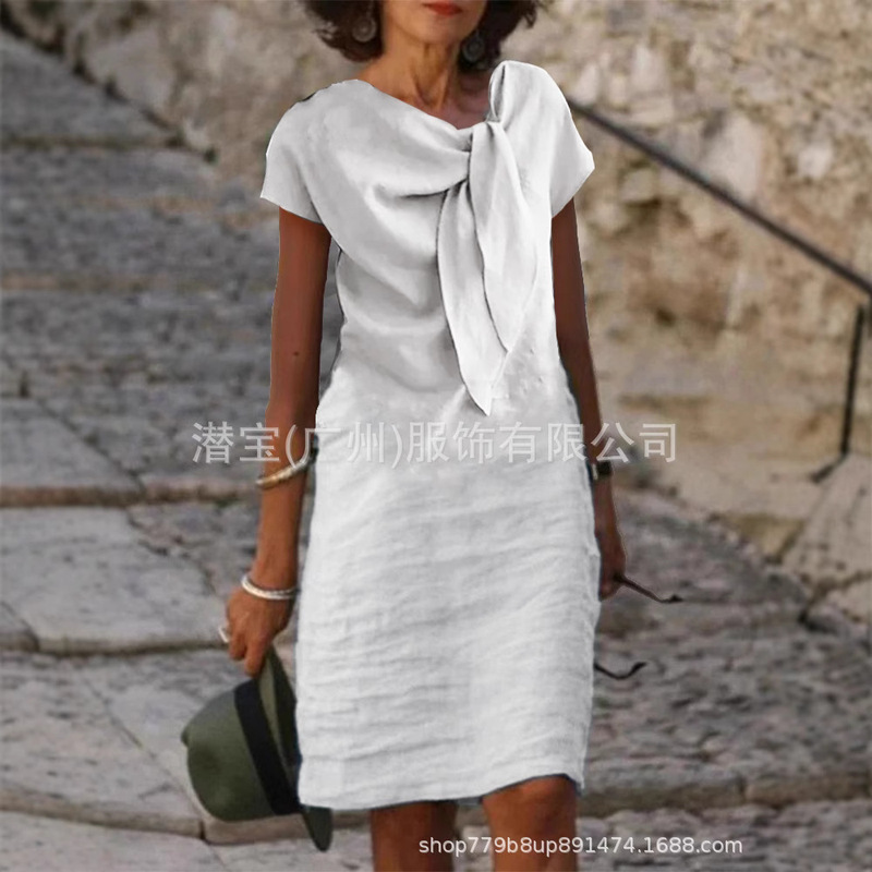 2025 new cross-border foreign trade Europe and the United States women's independent station AliExpress V-neck long printed short sleeve dress