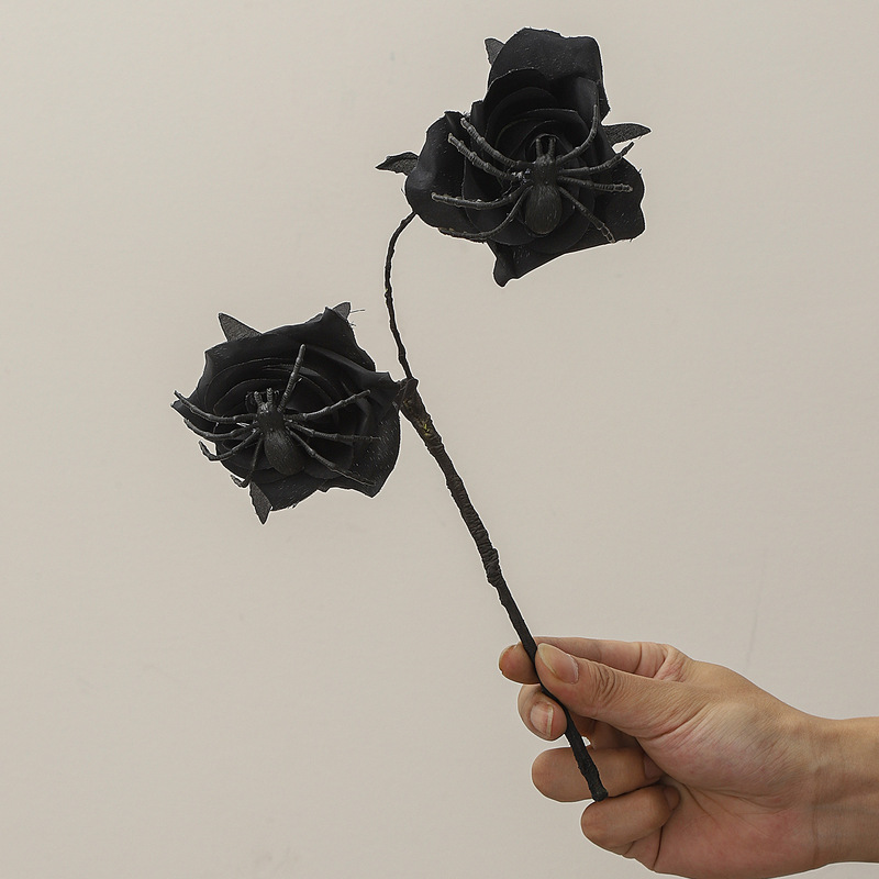 Cross-Border Exclusive Supply of Halloween Black Artificial Roses, Spider and Skull Style Dark-Style Haunted House Decoration Fake Flowers Wholesale Cross-Border Exclusive Supply of Halloween Black Artificial Roses, Spider and Skull Style Dark-Style Haunted House Decoration Fake Flowers Wholesale