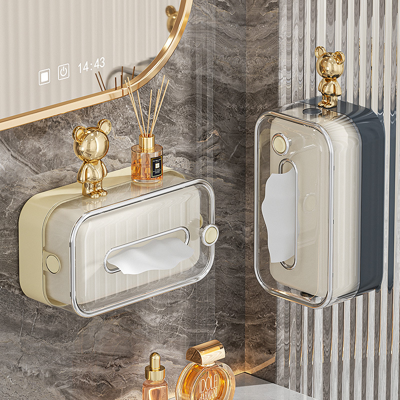 Caja de toallas de papel de lujo ligero la Mesa de café de la Sala de estar de sentido Superior acepta la Caja de toallas de papel, baño sin perforación, caja de toallas de papel colgada en la pared