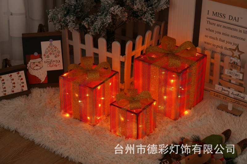 LEDクリスマスプレゼント箱三点セット越境新作クリスマス装飾灯シチュエーションアレンジ装飾灯|undefined