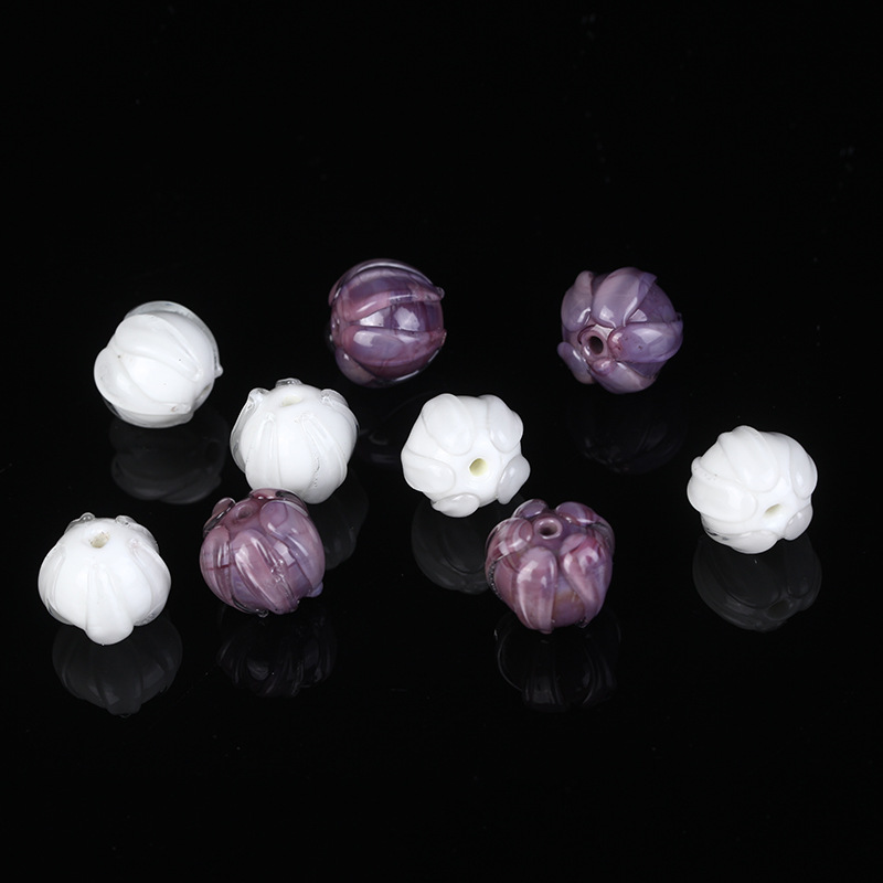 New wholesale purple bellflower bead glass bead, glass flower bud scattered bead hairpin earrings DIY handmade accessories