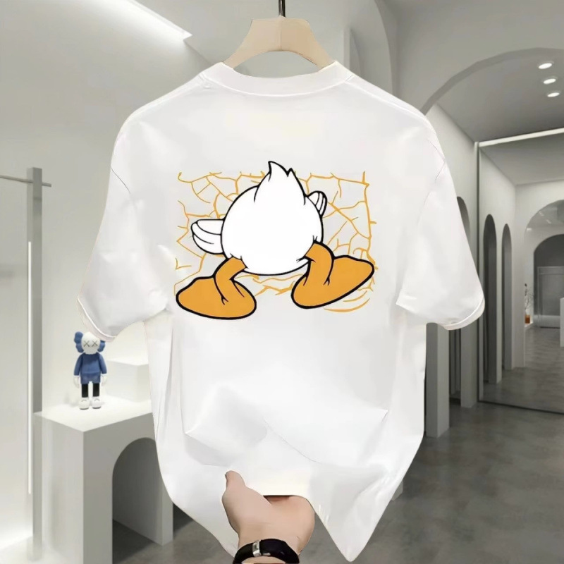 American trendy duck parody short-sleeved T-shirt for men, plus size, loose fit, casual, versatile, couple outfit, summer.
