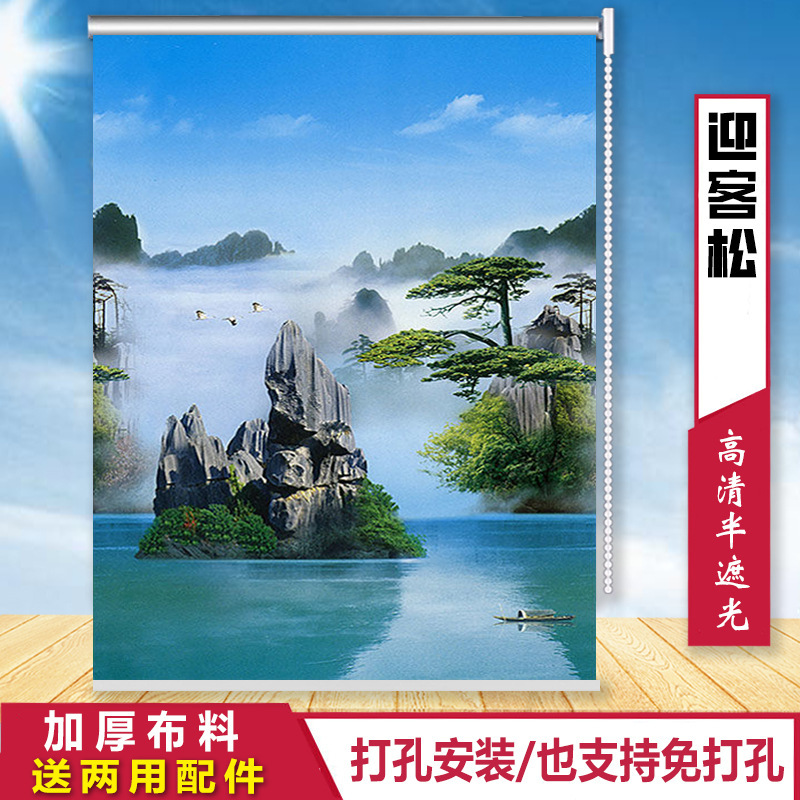 全遮光窗帘拉链卷拉式挂画全套一整套窗帘卧室遮光厨房免打孔|undefined