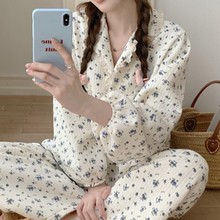 韩国ins女士秋冬夹棉新品 韩系少女田园风碎花家居服睡衣套装批发