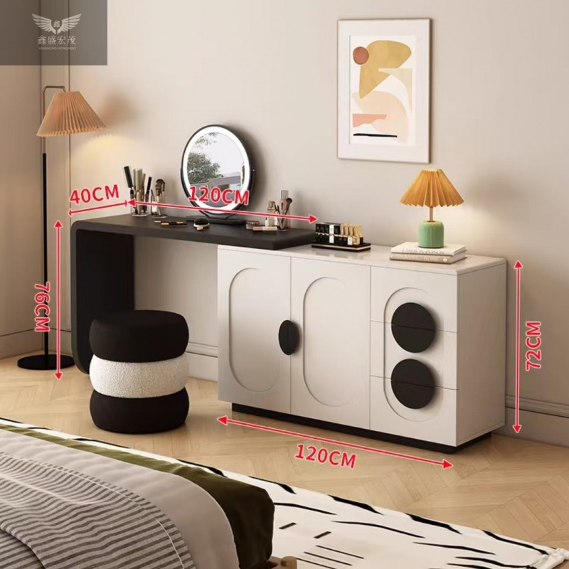 Mesa de maquillaje de sentido premium de diseñador minimalista moderno, armario de almacenamiento de tocador minimalista italiano, dormitorio de estilo crema integrado