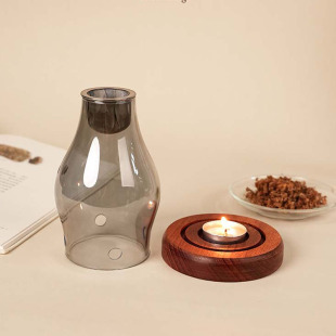 ♔ Japanese-Style Glass Candle Holder Aromatherapy Lamp Qinan Agarwood Candle Aromatherapy Lamp Retro Home Bedroom Fireproof Incense Burner