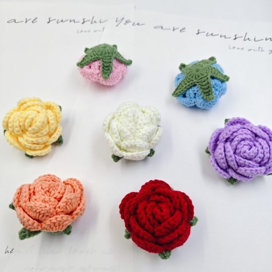 Rose bouquet wool hand crocheted sunflower Tulip Carnation semi-finished artificial flower head Wholesale