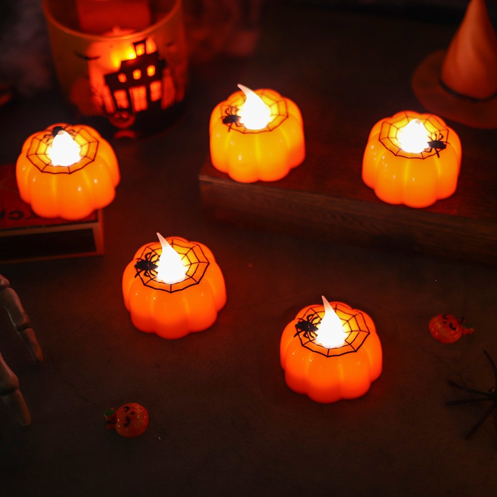 Halloween pequeña lámpara de calabaza ojo triángulo tela de araña patrón de vela lámpara de escritorio decoración de decoración de decoración de props