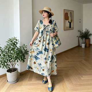 130-320斤大码女装文艺范气质连衣裙夏季新款微胖mm遮肚子妈妈裙