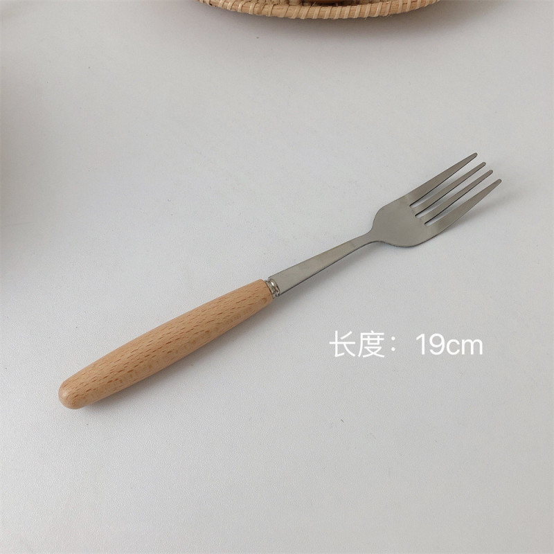 学生木柄ステンレスナイフフォーク食器セットステーキデザートインスタ风长柄箸フォークスプーンセット|undefined