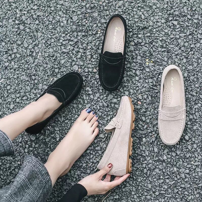 Inner Height-Increasing Internet Celebrity Doudou Shoes for Women 2025 Spring & Fall New Versatile Genuine Leather Shoes Soft-Soled Maternity Shoes