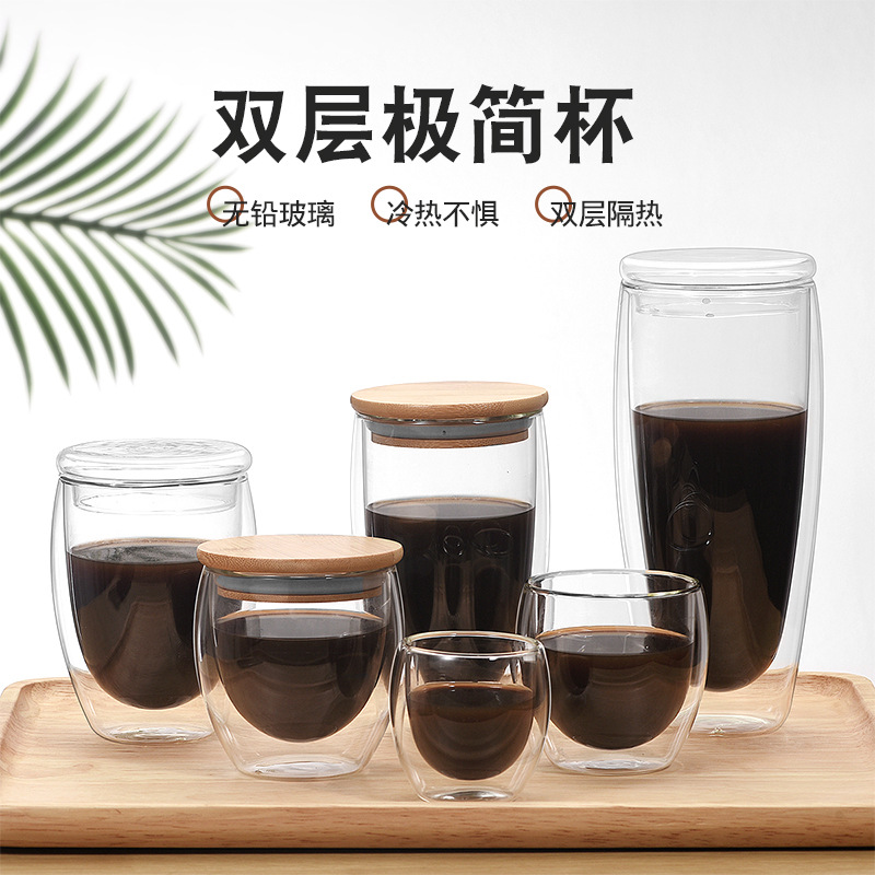 Taza personalizada de vidrio de doble capa taza de agua resistente a altas temperaturas taza de desayuno de alto aspecto taza de café resistente al calor taza de beber para el hogar