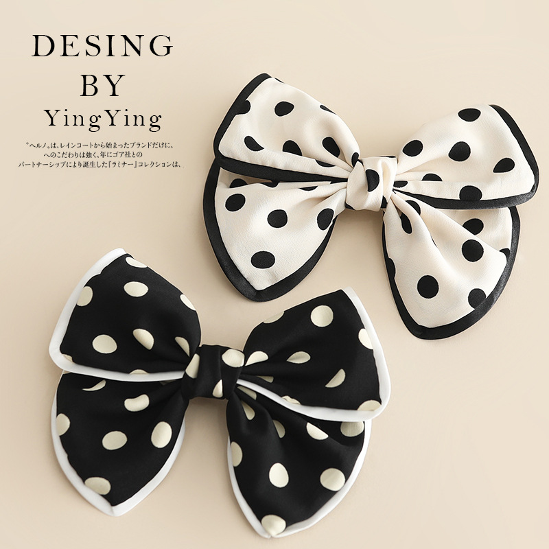 義烏工廠韓國髮飾波點大蝴蝶結髮夾2024新款頂夾氣質頭飾批發