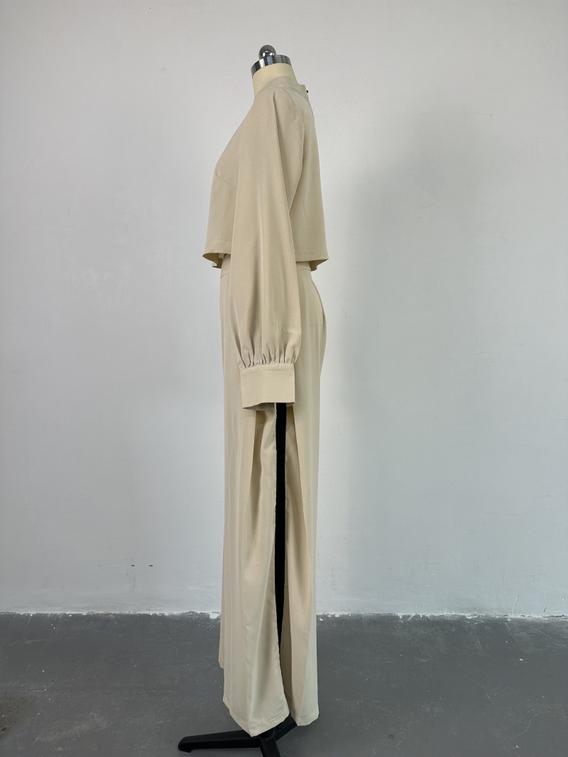 Women Clothing Spring Loose Mock Neck Long Sleeve Top Wide Leg Pants Casual Suit