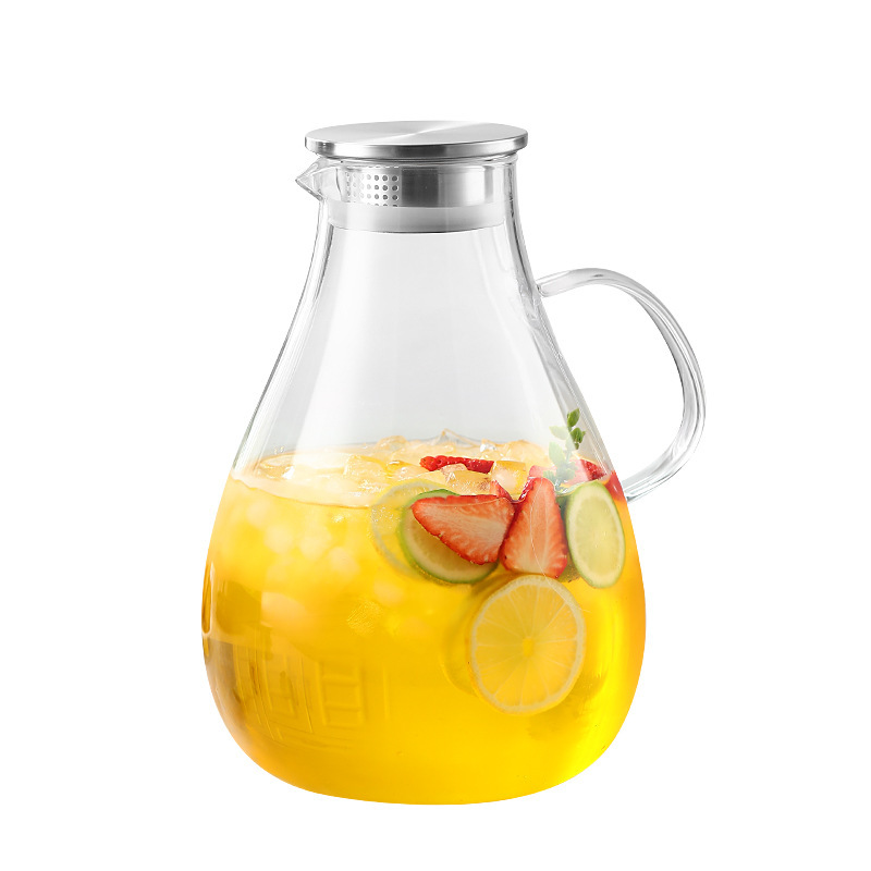 Transfronterizo de alta borosilicona vidrio tetera de agua fría tetera doméstica resistente a altas temperaturas tetera de agua fría resistente al calor a prueba de explosiones de gran capacidad tetera de té abierta fría