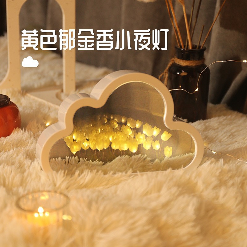 Diy hecho a mano nube tulipán espejo luz nocturna adornos luminosos regalo creativo regalo del Día de la Madre