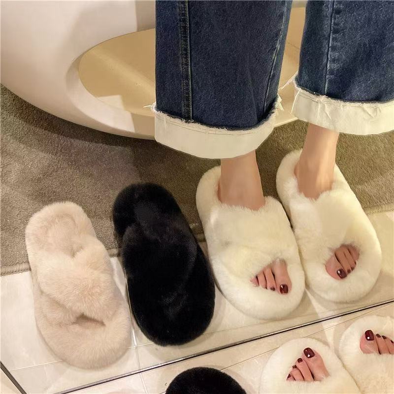 2025 Trendy Thick-Soled Furry Slippers for Women, Socialite Style, New Autumn and Winter Home Cotton Slippers, Ins Fashion
