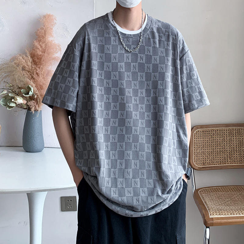 Nicho de diseño texturizado jacquard hombre de manga corta estilo de Hong Kong tendencia de verano transpirable camiseta casual abrigo image 6