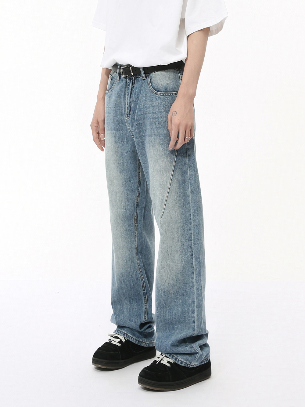 MTLCLOTHES Hombres| Otoño retro hacer viejos lavados molidos vaqueros blancos sueltos pantalones casuales de tope de piso