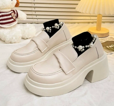 Platform Loafers, Leather High Loafers with Chunky Heel, French Retro Style, Sizes 35–40