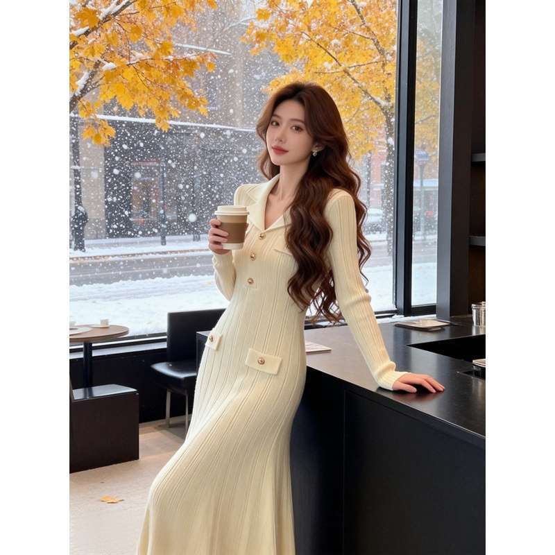 Korean Early Spring Stylish, Exquisite, Cool, and Uniquely Gentle Style Knitted Sweater Dress for Women with a High-End Vibe Korean Early Spring Stylish, Exquisite, Cool, and Uniquely Gentle Style Knitted Sweater Dress for Women with a High-End Vibe