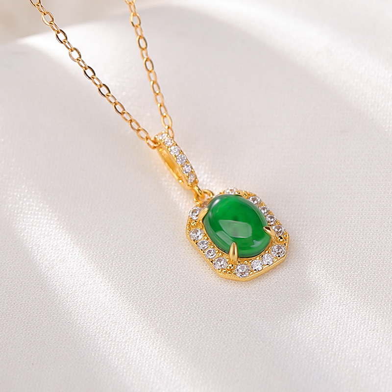 Mặt dây chuyền bạc S925 mạ vàng hình nai ngọc bích phong cách retro — Mặt dây chuyền đơn (không có dây chuyền)