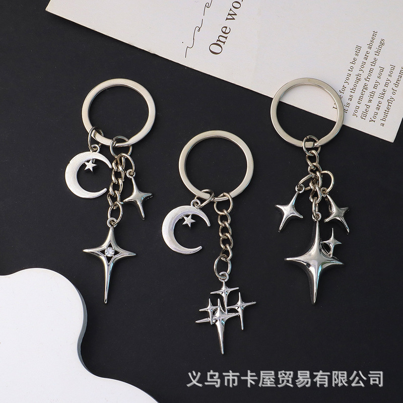 European and American Cross-Border Fashion New Alloy Star Hollow Keychain Pendant Men's and Women's Bag Keychain Pendant