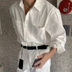 夏の韓国スタイルの薄い通気性のある綿とリネンのシャツメンズハイエンド長袖カジュアルルーズホワイトリネンシャツ