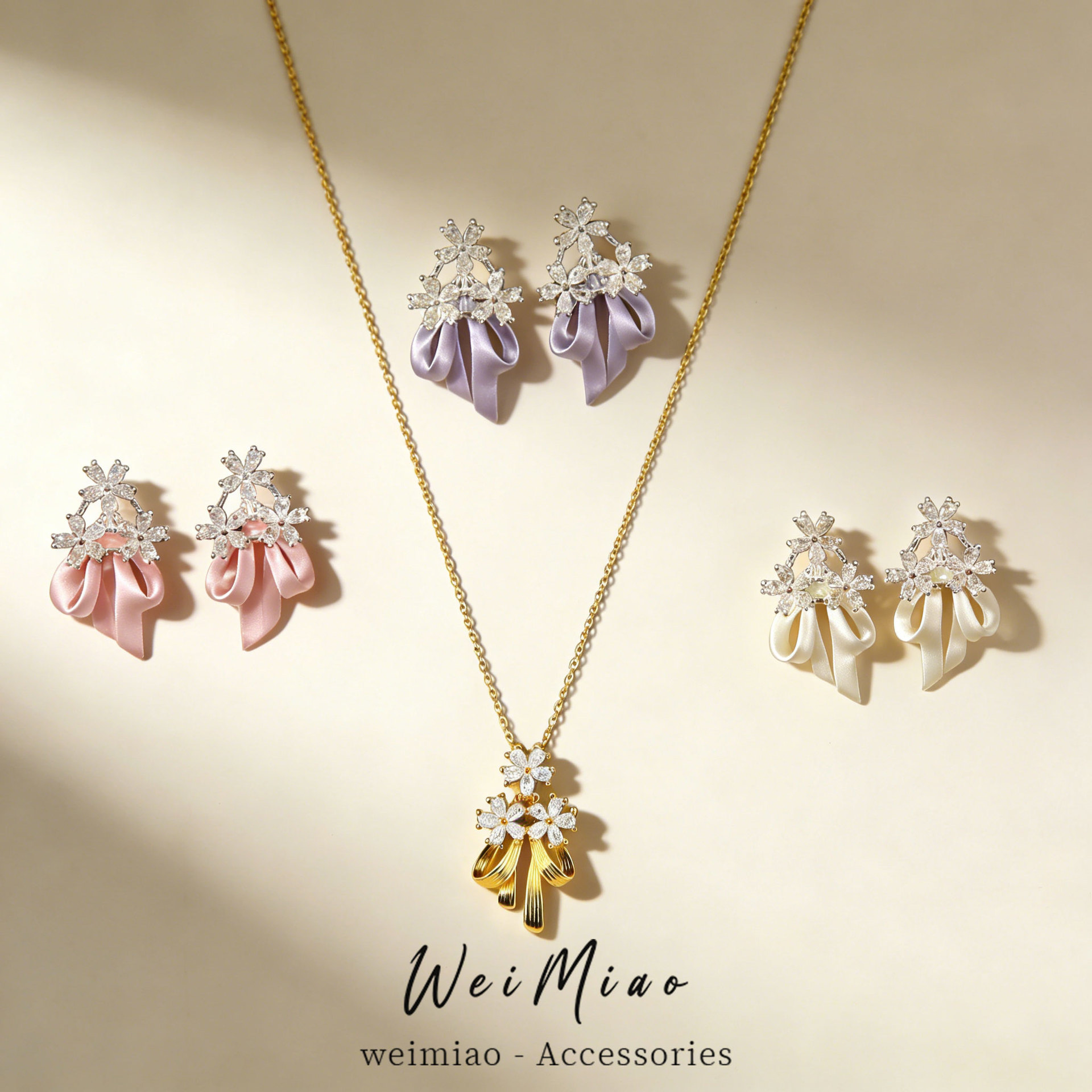 Collar de arco de aretes de flores de piedra de lujo ligero nicho cadena de clavícula de alta calidad temperamento conjunto de joyas exquisitas image 1